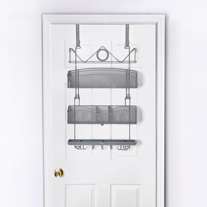 Over The Door #3100 Hanging Storage for Keys and Pet Supplies, All-in-One Rack in Grey Patented