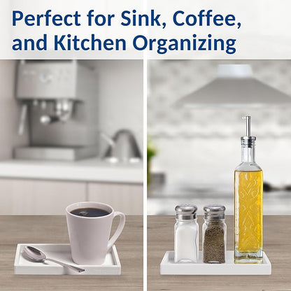 Countertop and Vanity Tray - Small 7.7” Silicone Tray for Soap Dispenser, Bathroom Trays, Dish Soap Trays for Kitchen Counter, Sink Caddy Sinks Organizer, Soaps Dish & Sponge Holder, White