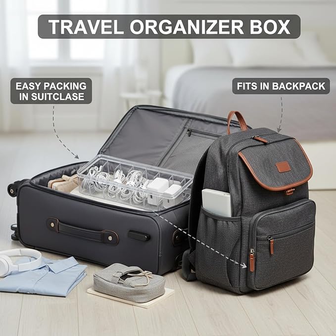 Tatuo 1 Pcs Cable Organizer Box with Wire Ties, Plastic Cord Storage Box with Lid, Electronics Organizer for Home Office Desk Organizers and Accessories (Clear)