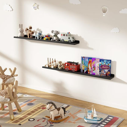 Love-KANKEI 48 Inch Long Floating Shelves Wall Mounted Set of 2, Large Wood Wall Shelves for Storage, Rustic Hanging Shelves for Display,Bedroom Living Room Bathroom Kitchen Office Black