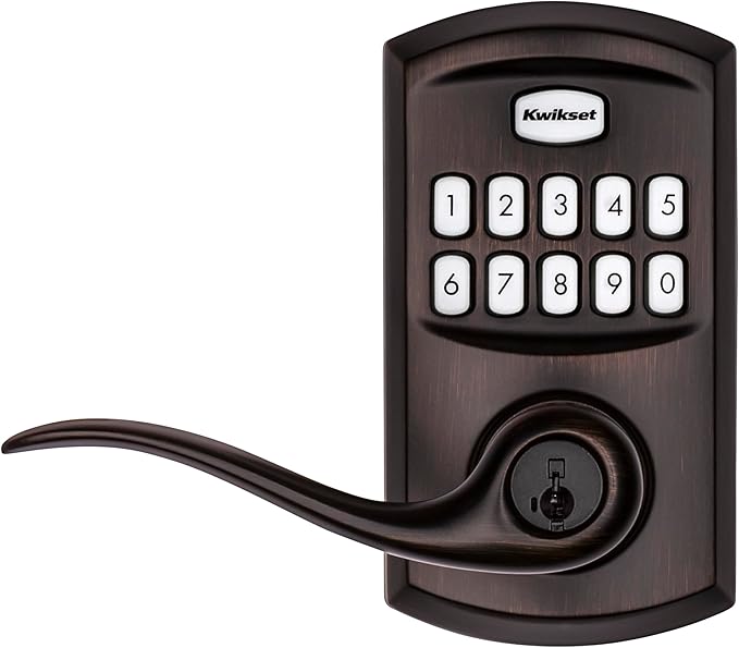 Kwikset SmartCode 917 Keypad Keyless Entry Traditional Residential Electronic Lever Deadbolt Alternative with Tustin Door Lever and SmartKey Security, Venetian Bronze