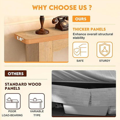 43 Inch Entryway Table U-Shaped Extension, 1.6 Inch Thick Desktop Wooden Console Table with Socket Farmhouse Sofa Table for Entrance, Hallway, Living Room,Behind Couch((Oak Brown)
