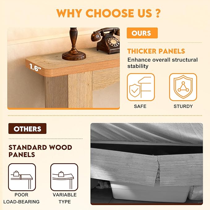 51 Inch Entryway Table U-Shaped Extension, 1.6 Inch Thick Desktop Wooden Console Table with Socket Farmhouse Sofa Table for Entrance, Hallway, Living Room,Behind Couch((Oak Brown)