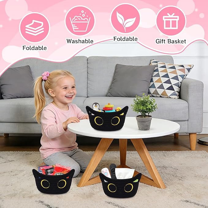 3 Pack Small Highland Cute Cow Storage Baskets for Organizing,Woven Decorative Gift Basket, Nursery Shelves Rope Cotton Storage Bins for Gifts Empty, Mini Burr Baby Shower with Handles,7 IN