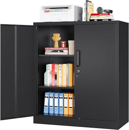 Metal Storage Cabinet, Garage Storage Cabinet with Locking Doors and Adjustable Shelves for Garage,Home,Office and School (Assembly Required，Black)