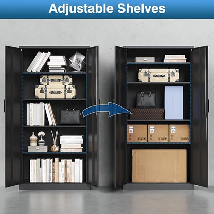 Metal Garage Storage Cabinet, 71-inch Tool Cabinet with 5 Adjustable Shelves & Locking Doors, Tool Cabinets for Garage,Office,Home,School,Gym Storage (Black)
