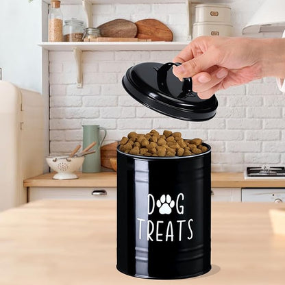 Dog Treat Container Airtight, Dog Treat Jar with Lid - 9x5.5'' Metal Dog Cookie Jar for Farmhouse Kitchen Counter, Black Pet Treat Container, Dog Treat Storage Container for Dogs, Cats