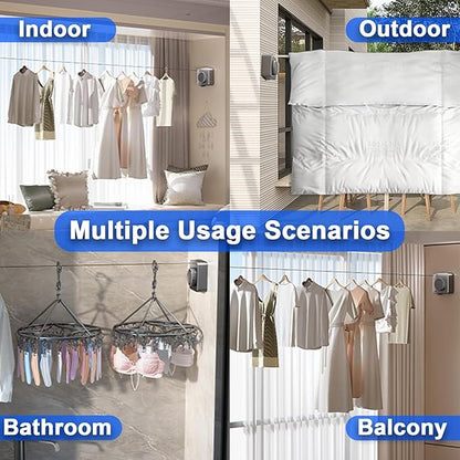 Retractable Clothesline Indoor, Non-Sagging Outdoor Clothes Drying Line Retracting Heavy Duty Clothes Drying Laundry Line Wall Mounted Stainless Steel Line - 15.6 Feet (1, Gray)
