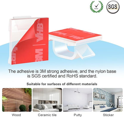 60 PCS XHF 5/8” Adhesive Cable Wire Clips Clear, Outdoor Christmas Light Clips, Cable Staples Cable Management Wire Organizer Cord Holder for Under Desk, Car, Wall, TV PC Ethernet Cable