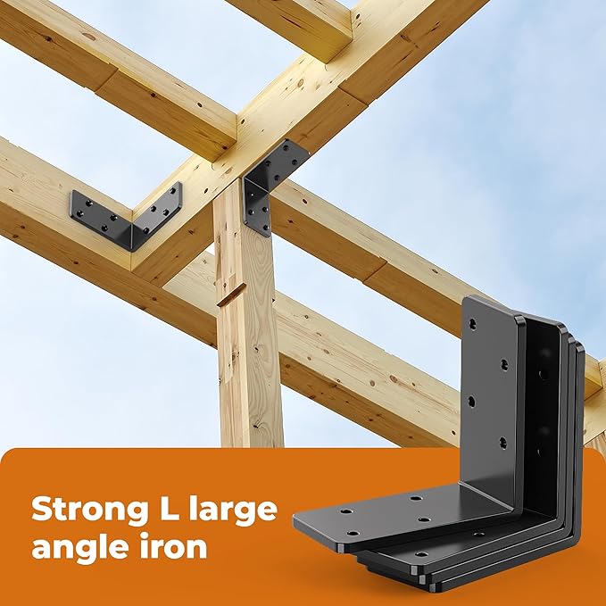 8 Pcs 3"x3" L Brackets Heavy Duty, Galvanized Corner Brace for Wood, Angle Iron with Recessed Holes, 90 Degree Angle Bracket for Floating Shelves, Wood Beams, Furniture, Bed -Black