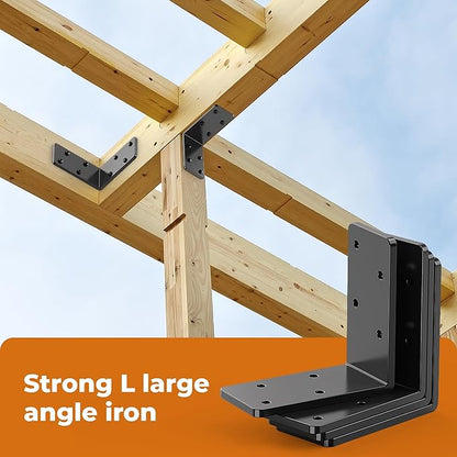 8 Pcs 3"x3" L Brackets Heavy Duty, Galvanized Corner Brace for Wood, Angle Iron with Recessed Holes, 90 Degree Angle Bracket for Floating Shelves, Wood Beams, Furniture, Bed -Black