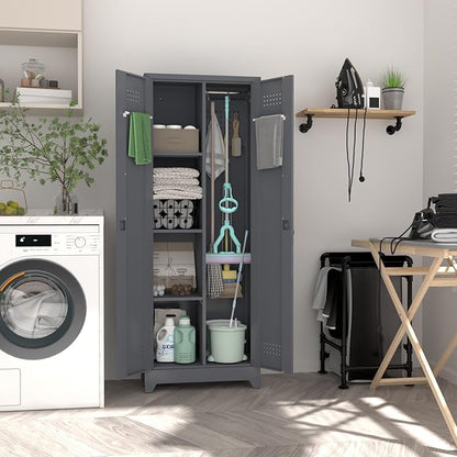 Storage Cabinet,Metal Locking Cabinets with Doors and Shelves,Functional Garage Storage Cabinet for Garage, Home Office,Gray