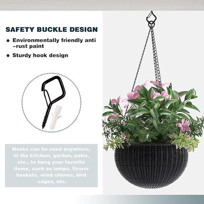 80 Pcs Outdoor Hooks for String Lights,Screw Hooks for Hanging Plants,Ceiling Hooks with Safety Buckle,Square Hanger for Wind Chimes,Bird Feeder,Lanterns,Christmas Decorations Black