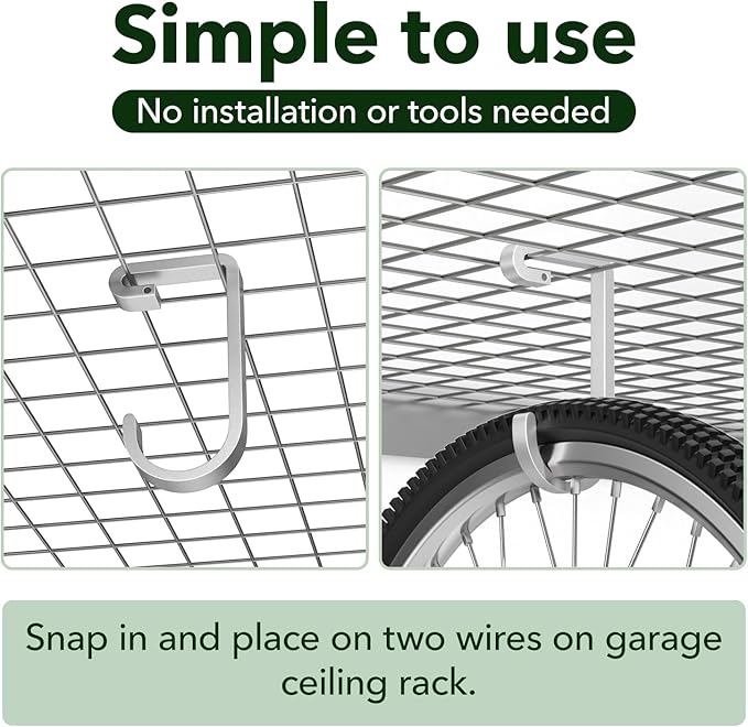 Bike Hanger Hooks Garage Rack: Bike Hooks for Garage, Heavy Duty Bike Hanging Hooks, Hooks for Hanging Bike, Overhead Rack Hooks, Silver