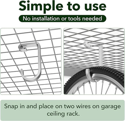 Bike Hanger Hooks Garage Rack: Bike Hooks for Garage, Heavy Duty Bike Hanging Hooks, Hooks for Hanging Bike, Overhead Rack Hooks, Silver