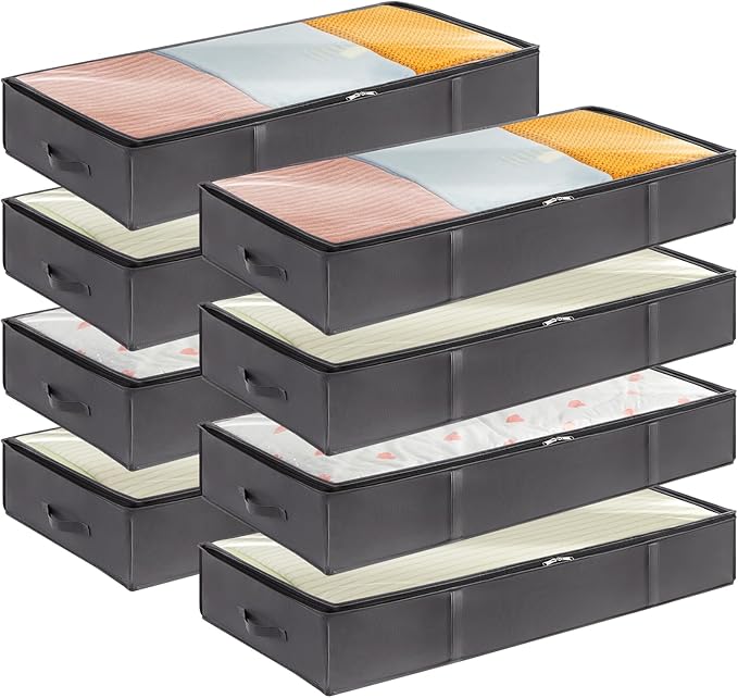 Lifewit 90L 8 Pack Under Bed Storage Containers, Large Capacity Blanket Storage Bags with Reinforced Handle, Organization and Storage for Comforters, Sheets, Clothes, Bedroom, College Dorm, Grey