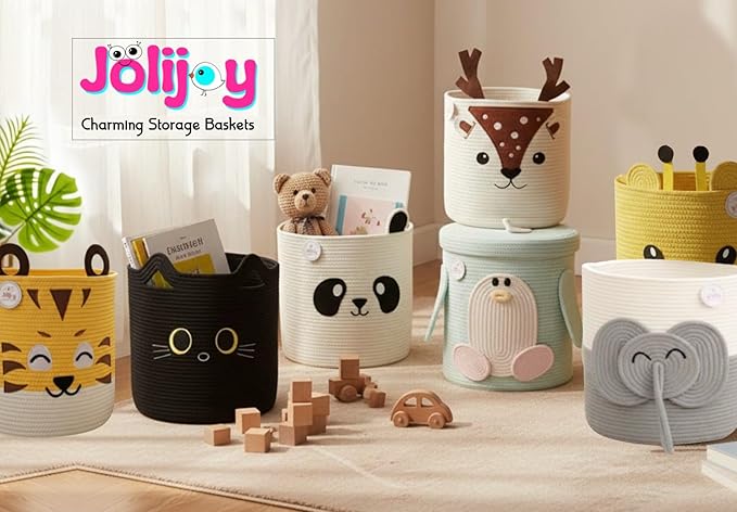 Large Laundry Basket for Kids & Toy Storage Organizer | Woven Cotton Rope Bin for Stuffed Plushies | Cute Elephant Animal Design Hamper with Cutout Handles for Nursery, Playroom & More (Elephant)