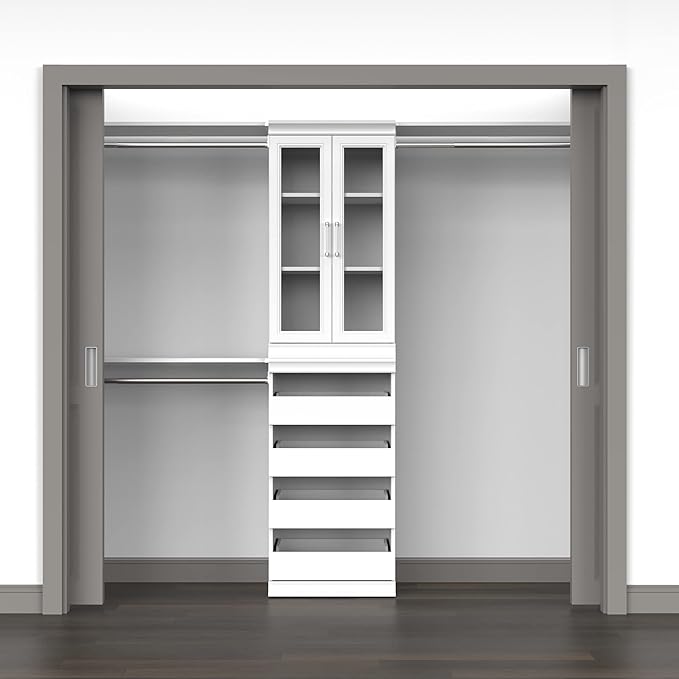 ClosetMaid Modular Storage Pair Set, 2 Glass Pane Doors, Wood Closet Organizer Shaker Style, Add On Accessory for Shelf Units, White, 34.88" H x 21.02" W x 1.81" D