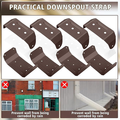 Shimeyao 8 Pcs Gutter Downspout Straps 2 x 3 Inch Downspout Pipe Clip Hidden Bracket, Aluminum Rain Gutter Straps for Secure Wall Mounting (Brown)