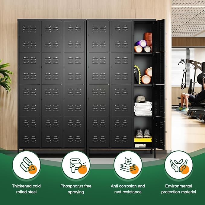 Letaya Metal Lockers for Employees-12 Door Storage Locker with Shelves and Lockable Steel Cabinet for School,Gym,Office,Staff (Black, 12 Door)