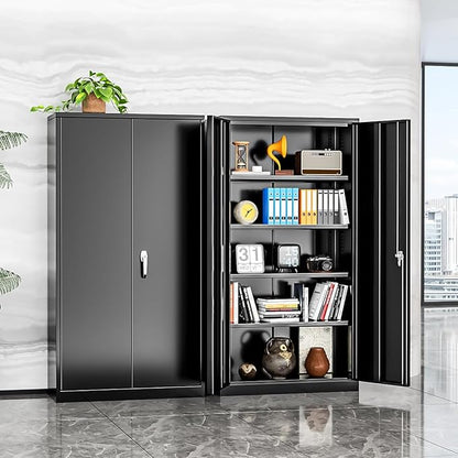 Bonusall 72" Storage Cabinet,Heavy-Duty Steel Cabinet with 2 Locking Doors & 4 Adjustable Shelves for Home, Office, or Workshop Organization(Black)