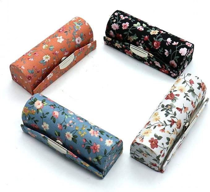 SenseYo 4 Pcs Ladies Floral Lipstick Case Holder with Mirror, Cosmetic Storage Kit Makeup Travel Cases Organizer Bag for Purse