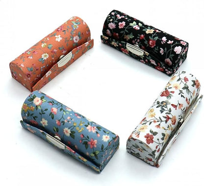 SenseYo 4 Pcs Ladies Floral Lipstick Case Holder with Mirror, Cosmetic Storage Kit Makeup Travel Cases Organizer Bag for Purse