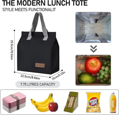 TELLUMO Lunch bag, Insulated Lunch Bag for Women Men Large Lunch Box Container Reusable Leakproof Tote for Office, Work, School, Beach or Travel (Dark)
