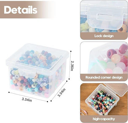 10-Pack Small Plastic Containers with Lids, Clear Stackable Storage Boxes & Bins Organizer for Bead Organizer, Craft Storage, Stickers, Jewelry & Small Items – Square Small