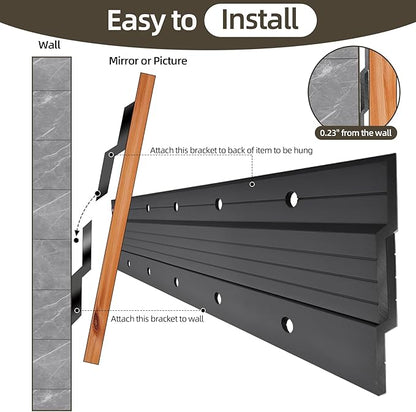 French Cleat Hanger Heavy Duty, 30 Inch Aluminum Z Bar Clips Hanger, Interlocking Wall Mounting Bracket for Hanging Picture, Mirror, Headboard, Whiteboard, Floating Cabinet, Panel, Shelf, Pallet