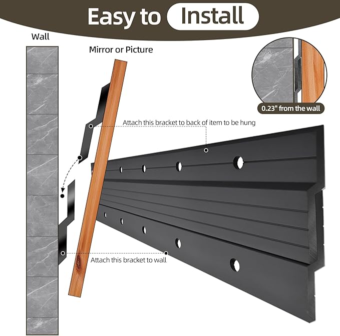 French Cleat 41 Inch, Heavy Duty Aluminum Z Clips Hanger for Hanging Picture Mirror Frame Whiteboard Headboard, Interlocking Wall Mounting Bracket with Hardware Support 250lbs