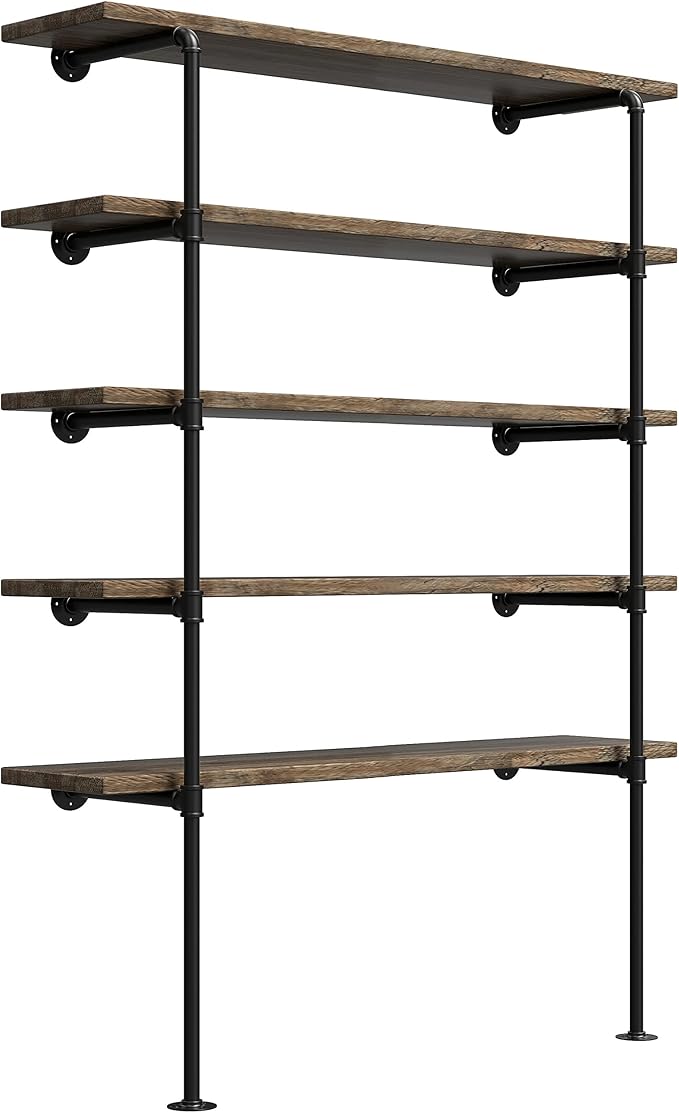 (77"Tall,14"Deep,2pcs) Industrial Retro Wall Mount Iron Pipe Shelf,DIY Open Bookshelf,Hung Bracket,Home Improvement Kitchen Shelves,Tool Utility Shelves, Office Shelves, Pipe Shelving