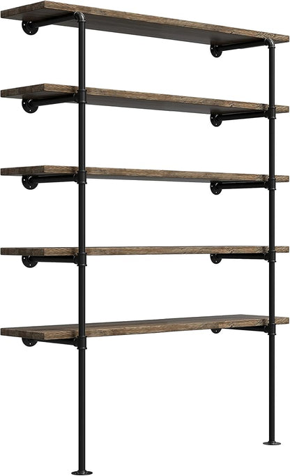 (77"Tall,14"Deep,2pcs) Industrial Retro Wall Mount Iron Pipe Shelf,DIY Open Bookshelf,Hung Bracket,Home Improvement Kitchen Shelves,Tool Utility Shelves, Office Shelves, Pipe Shelving