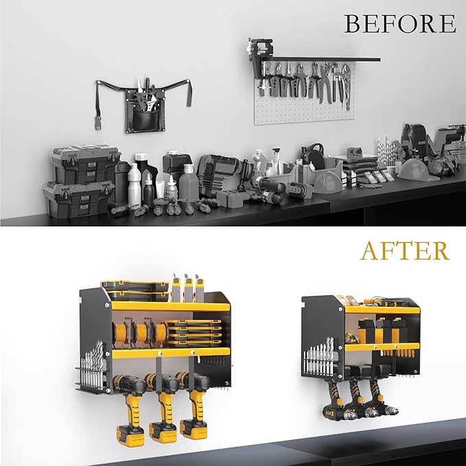Wall Mounted Power Tool Organizer,Garage Space-Saving Tool Organizers and Storage,Metal Utility Shelf Storage Rack for Cordless Drill