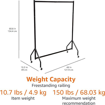 Amazon Basics Heavy Duty Portable Rolling Garment Rack, Hanging Clothes Organizer Rail for Display and Storage, Easy to Assemble, 19 x 60 x 48 inches, Black