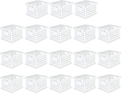 Sterilite Stackable Plastic Storage Crate Bin Organizer File Box with Handles for Home, Office, Dorm, Garage, or Utility Organization, White, 18-Pack