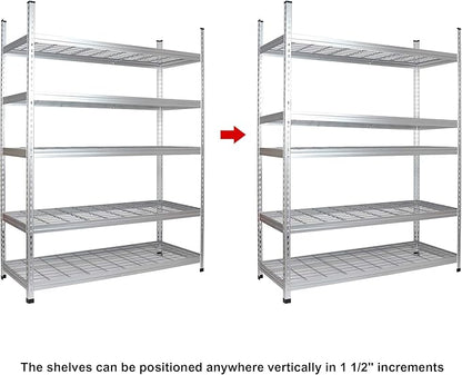 Amazon Basics 5 Shelf, High-Grade Aluminum, Silver, 60 x 24 x 78 Inch | Heavy Duty, 4000IBS, Adjustable, Storage, Shelving Unit