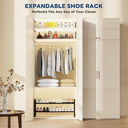 Mavivegue Expandable Shoe Rack, 2-Tier 19"-43.3" Adjustable Shoe Rack for Closet,Hall Entryway,Front Door,Garage, Sturdy Steel Space-Saving Rack, Black