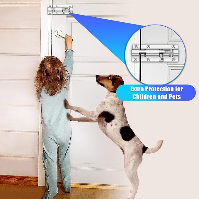 2 Pack Slide Lock, 3 Inch Barrel Bolt Latch, Door Latch Lock with 12 Screws, Stainless Steel Slide Locks for Inside Door