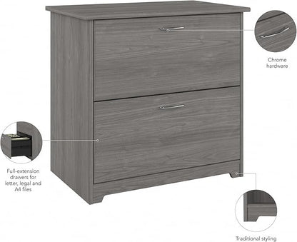 Bush Home Cabot 2 Drawer Lateral File Cabinet in Modern Gray, Home Office Chest for Letter, Legal, and A4-size Document Storage