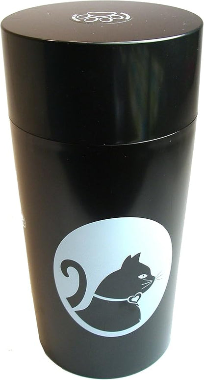 Tightpac Pawvac 24 Ounce Vacuum Sealed Pet Food Storage Container; Black Cap & Body/White Cat