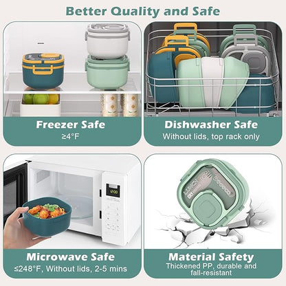 Double-Layer Bento Lunch Box for Kids & Adults with Removable Stainless Steel Dividers,Dressing Container,BPA-Free,Dishwasher Safe - Includes Utensil,(White,Non-Insulated)