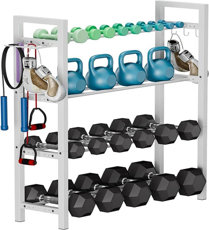 Adjustable Dumbbell Rack, Weight Storage Stand Holder for Dumbbells & Kettlebells, Heavy-Duty Metal Home Gym Workout Organizer with Hook for Gym Equipment Accessories (Rack Only)