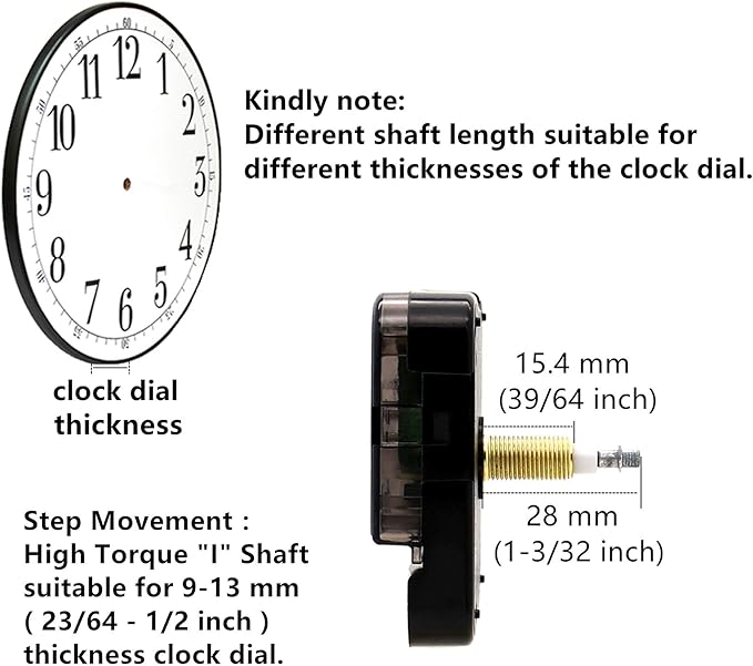 TIKROUND Youngtown 12888 High Torque Long Shaft Clock Movement Mechanism with 4 Sets Hands Total Shaft Length 1-3/32 inch.