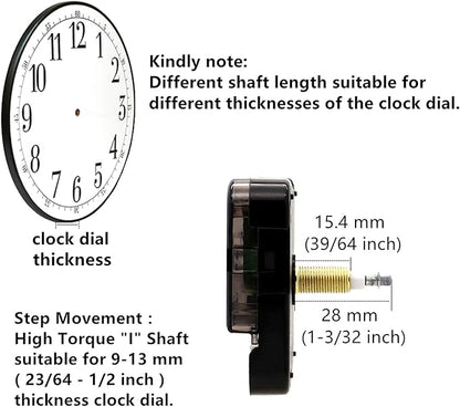 TIKROUND Youngtown 12888 High Torque Long Shaft Clock Movement Mechanism with 12 Inch Long Spade Hands Total Shaft Length 1-3/32 inches(Gold Hands)