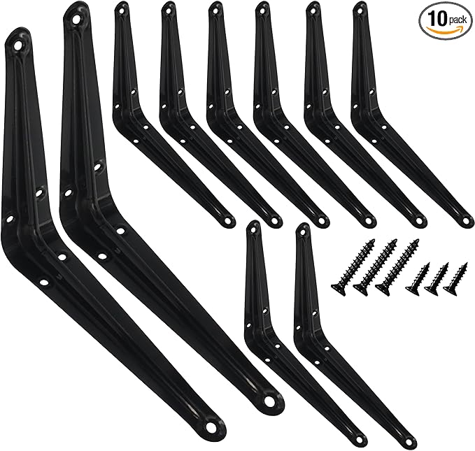 Lilaly 10 Pack Shelf Brackets 6 Inch Shelf Bracket, Heavy Duty L Brackets for Shelves for Hanging Floating Shelves Brack with Screws and Wall Anchors(5"x6",Black)
