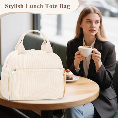 Lunch Bag Lunch Box for Women, Cute Corduroy Insulated Reusable Work Leakproof Simple Adults Large Lunch Boxes Tote Bag Men Cooler Bag