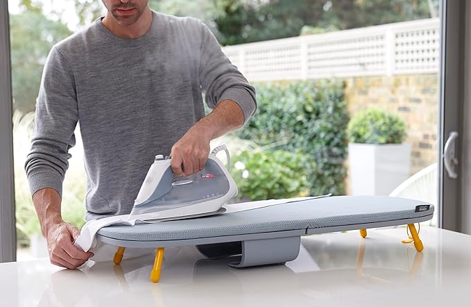 Joseph Joseph Pocket Folding Tabletop Ironing Board with Iron Holder and Wall Mount, Compact Space-Saving, Grey/Yellow