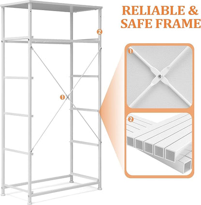 Fabric Dresser for Bedroom, Tall Skinny Dresser with 6 Drawers, Storage Organizer Tower, Steel Frame Wooden Top for Closet, Living Room, Hallway(White)