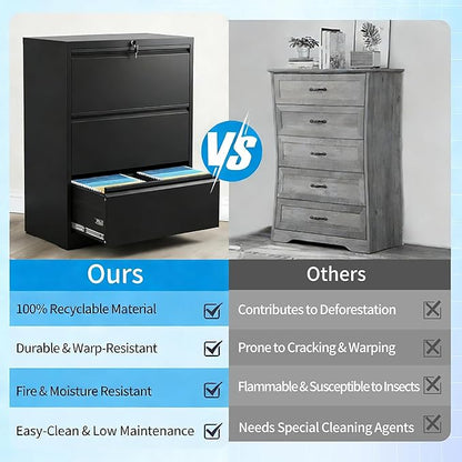2 Drawer Lateral File Cabinet with Lock, Metal Lateral Filing Cabinet for Home Office, Steel Wide Horizontal Filing Cabinets for Letter/Legal/A4/F4 Hanging Files (Black)